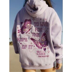 Pink Palm Puff To Live For The Hope Of It All Hoodie Butterfly Purple Sz XXS